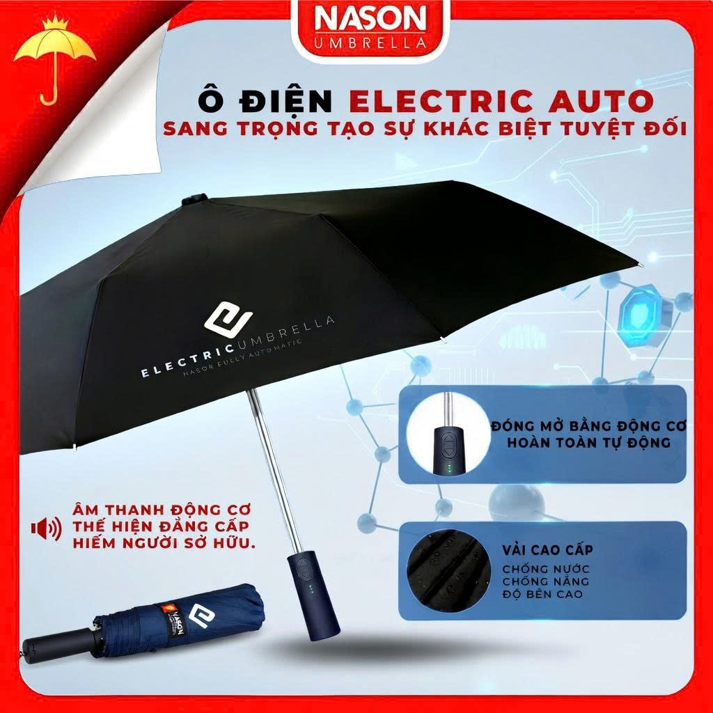 Ô dù điện thông minh Electric Auto Nason đóng mở tự động, sạc 1 lần dùng 5 tháng, chống nắng 99% UV
