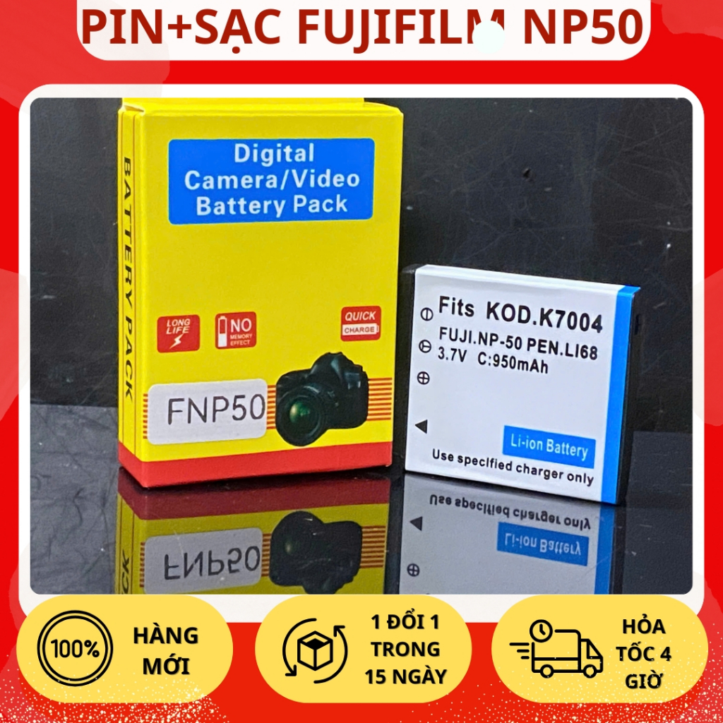 Bộ Pin, Sạc Thay Thế Fujifilm NP50 FinePix XP100, XP150, XP170, XP200 Chất Lượng Cao