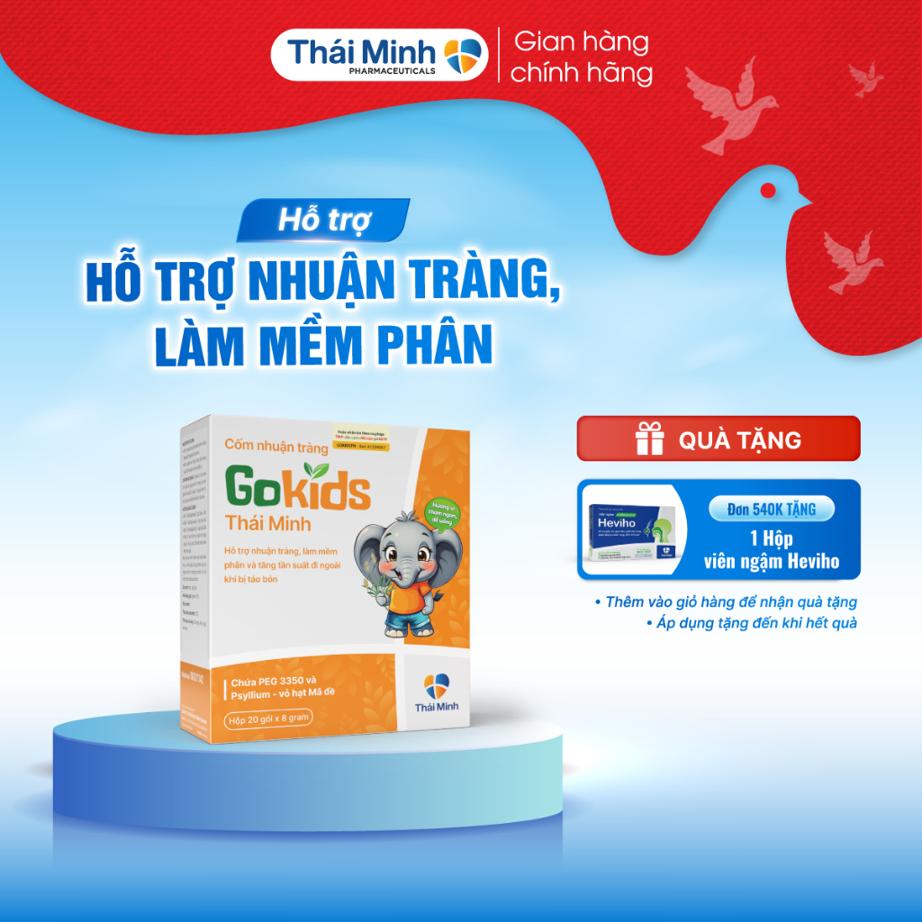 [TÁO BÓN] Cốm nhuận tràng Gokids Thái Minh - Hỗ trợ nhuận tràng - Làm mềm phân - Hộp 20 gói