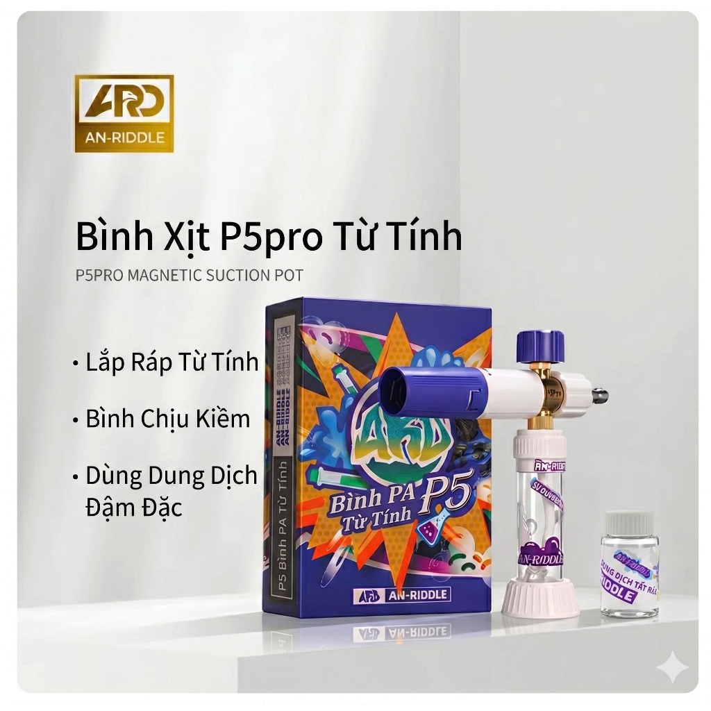 Bình Phun Bọt Tuyết Từ Tính Mini ARD AN-RIDDLE P5 Từ Tính Đổi Nhanh – Kèm 2 Bình Và 3 Đầu Phun Đồng 