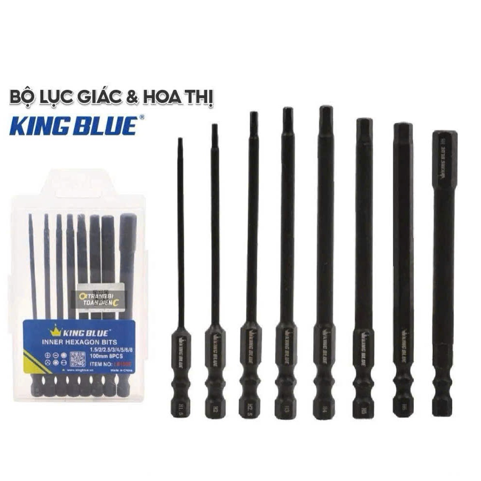 Bộ lục giác KingBlue L8100E và hoa thị T9100E-100mm, chất liệu thép S2, chân lục giác có từ tính