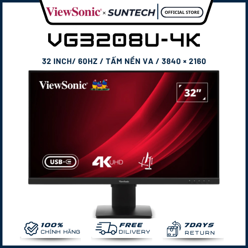 Màn Hình ViewSonic VG3208U-4K 32 Inch - Độ Phân Giải 4K UHD, Cổng USB-C Sạc 65W, Chân Đế Công Thái H
