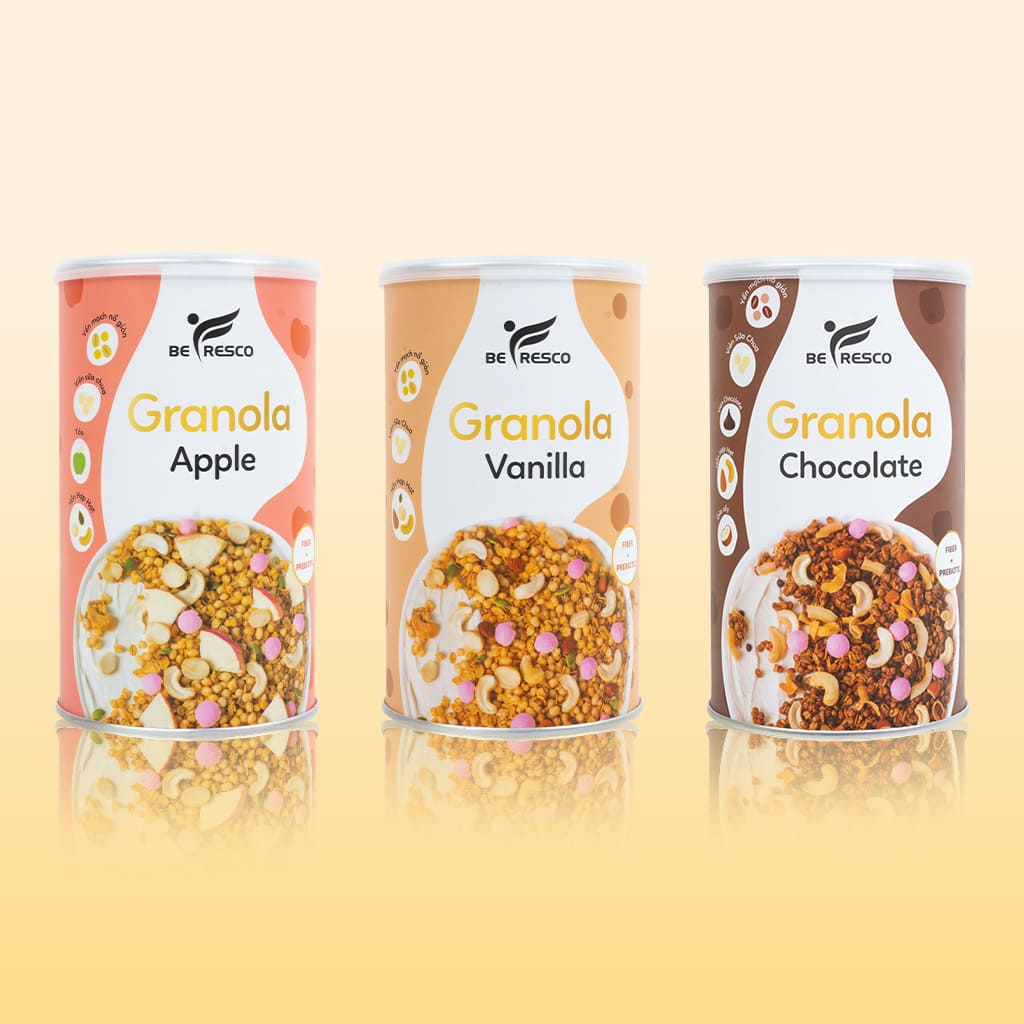 [COMBO 3 HŨ] Granola Không Trái Cây Sấy, Nhiều Topping 80% Hạt & Viên Sữa Chua, Ít Đường, Ăn Liền Be