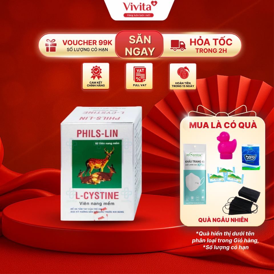 [CHÍNH HÃNG] L-Cystine Phils Lin - Viên Uống Đẹp Da, Dưỡng Da, Chống Lão Hoá, Rụng Tóc (Hộp 60 Viên)