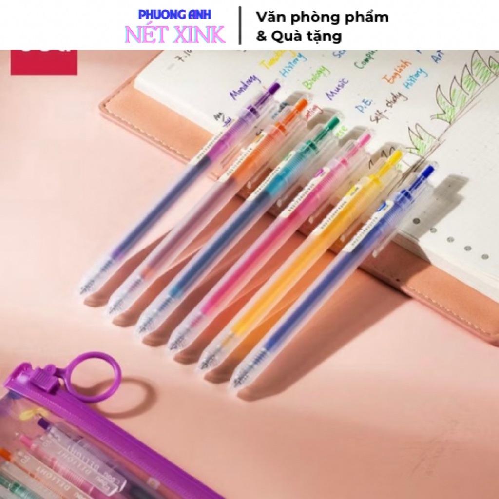 Combo Bút bi Deli G118 Indelight - ngòi 0.5mm - 12 màu mực - nét trơn viết mượt