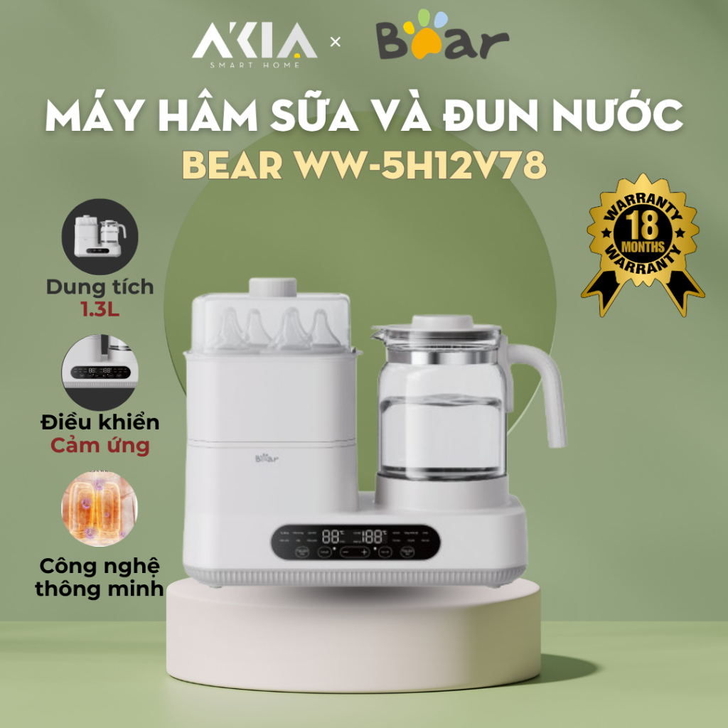 Máy hâm sữa tiệt trùng và đun nước Bear WW-5H12V78 - 2 khoang chức năng riêng biệt, hẹn giờ giữ ấm