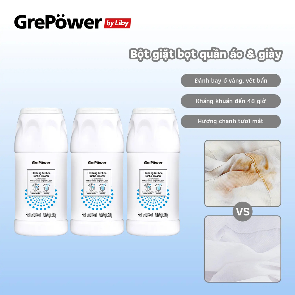 Grepower by liby Bột giặt đa năng dạng bọt - làm sạch quần áo, giày dép, đánh bay vết bẩn, tẩy sạch 