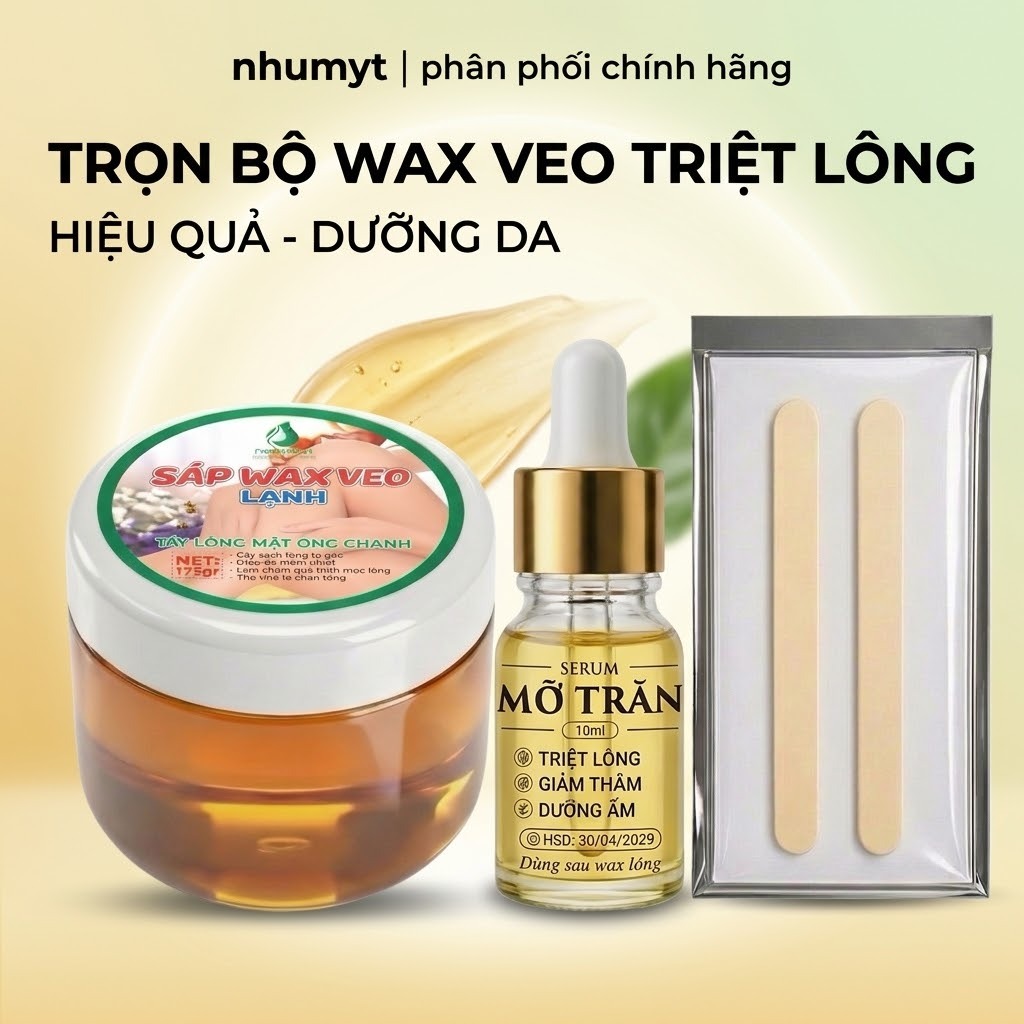 Sáp Wax Lạnh Tẩy Lông Veo Thành Phần Mật Ong Chanh An Toàn Kèm Mỡ Trăn Giấy Que Waxing