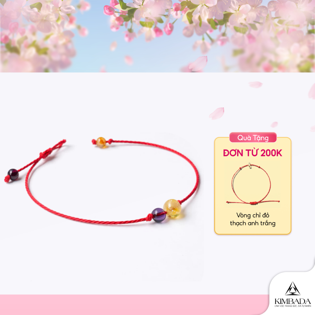 Vòng tay chỉ đỏ mix 4 viên đá thạch anh tự nhiên Kimbada lắc tay handmade cá tính
