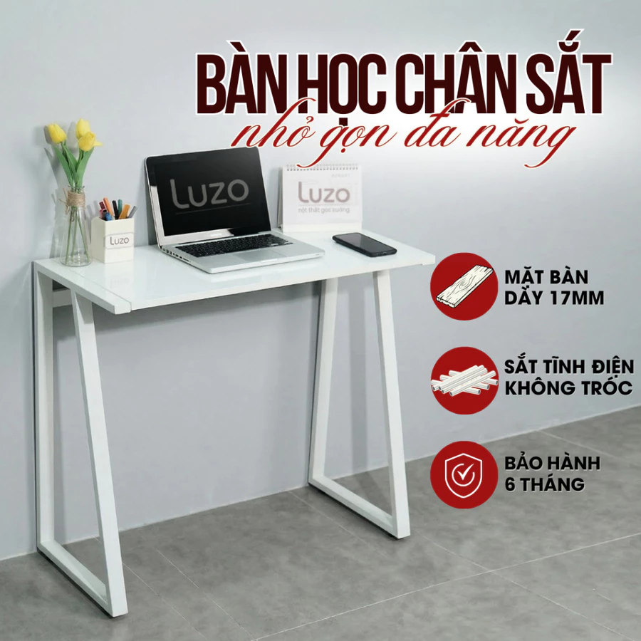 [FURNI HOME] Bàn Gỗ Học Sinh Cao Cấp Bàn Học Làm Việc Sinh Viên 80cm Nhỏ Gọn Chân Sắt Chữ K