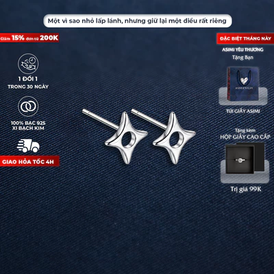 Bông tai bạc Ý S925 ngôi sao lấp lánh Asimi Little Constellation KT27