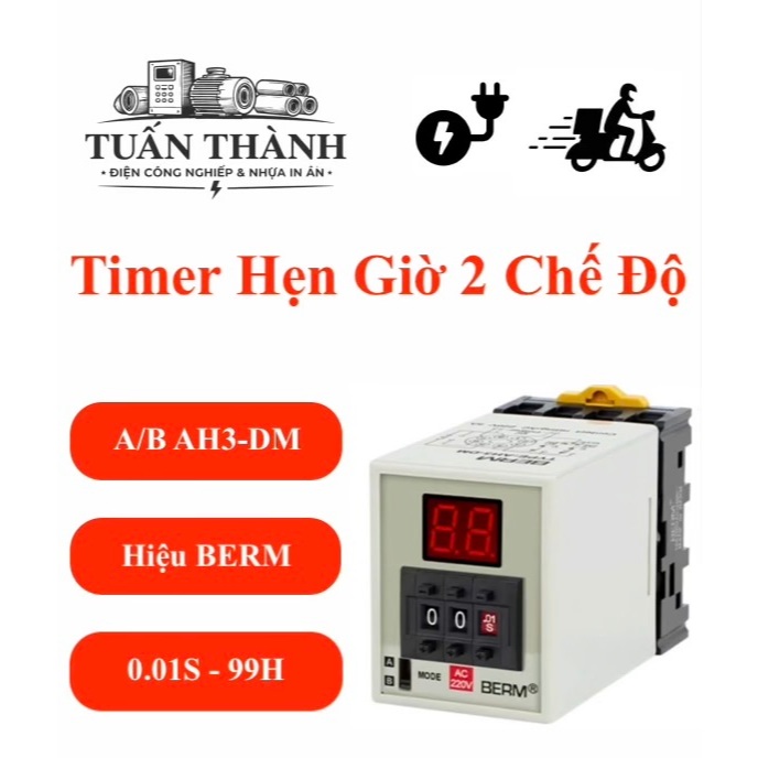 Timer Hẹn Giờ 2 Chế Độ A/B AH3-DM Hiệu BERM (TẶNG ĐẾ)