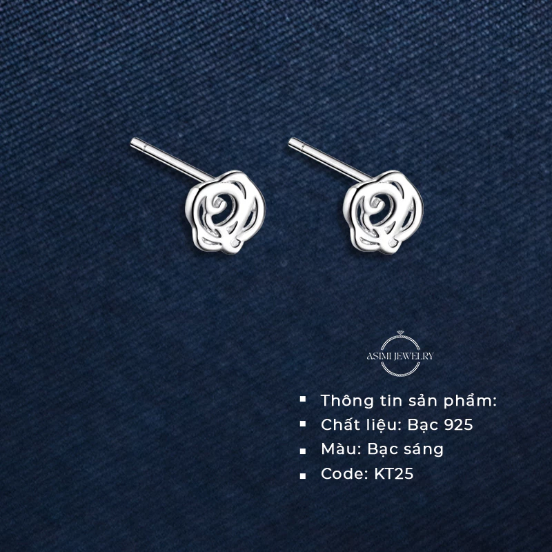 Bông tai bạc Ý S925 khắc hoa hồng Asimi Little Rosette KT25 2