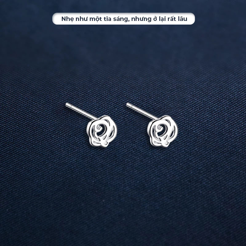Bông tai bạc Ý S925 khắc hoa hồng Asimi Little Rosette KT25 3
