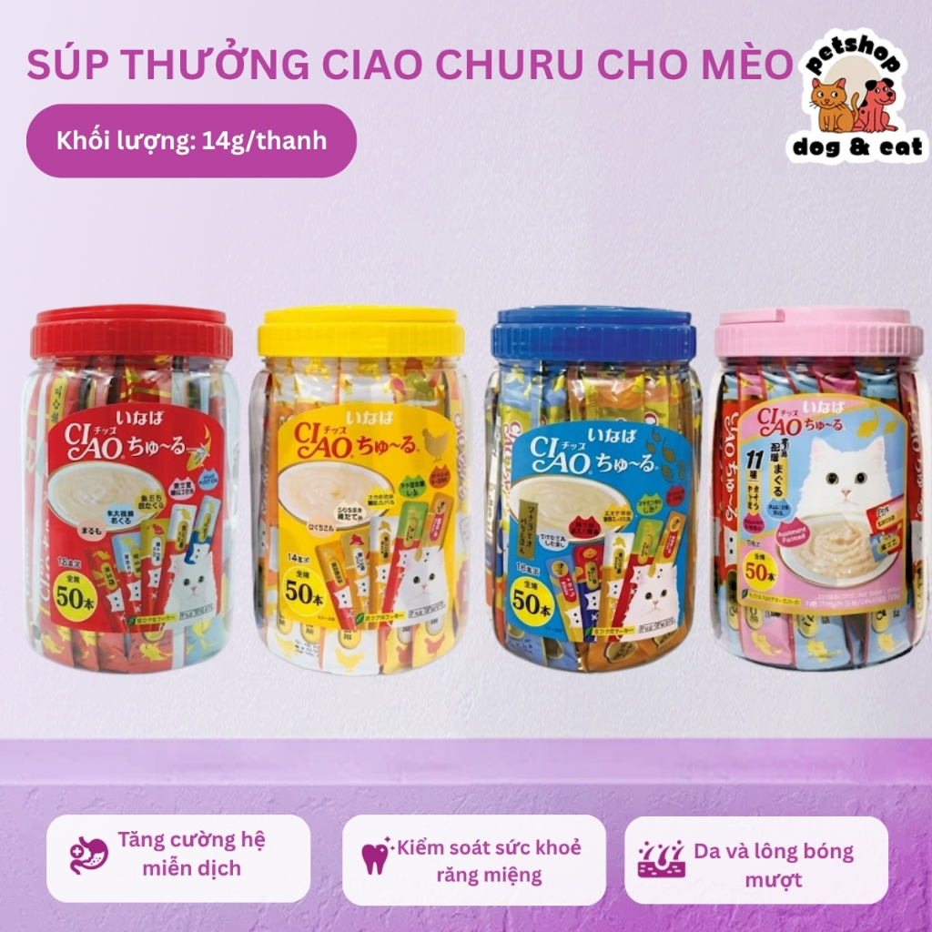 Ciao Churu Súp Thưởng Cho Mèo Thái Lan Hộp 50 Thanh Thơm Ngon Hấp Dẫn Hỗ Trợ Ăn Ngon