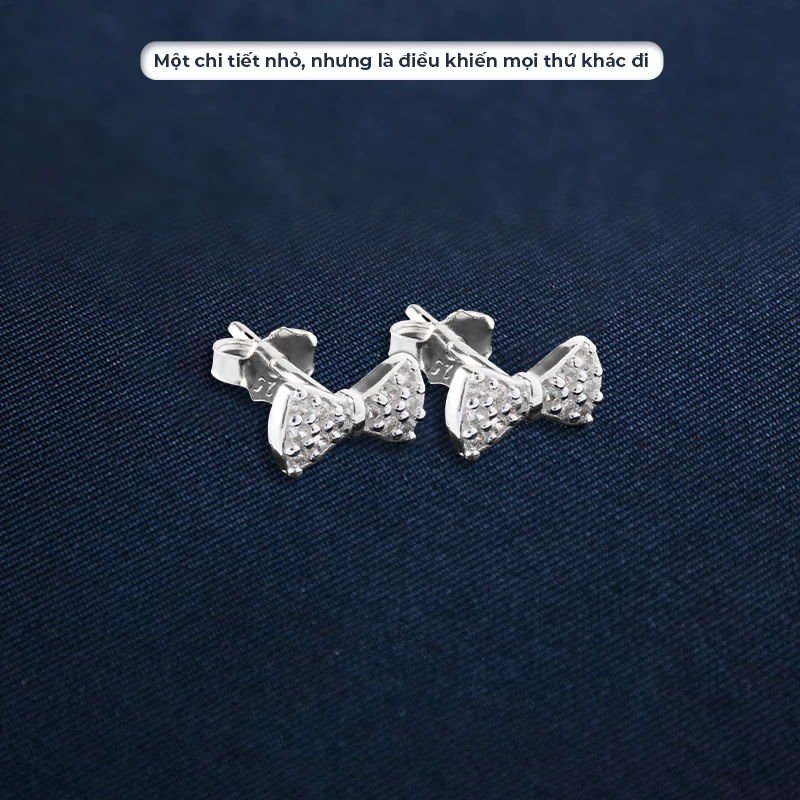 Bông tai bạc Ý chiếc nơ nhỏ xinh, Bông tai bạc nữ nơ xinh xắn Petite Bowlet KT29 3