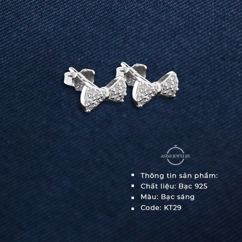 Bông tai bạc Ý chiếc nơ nhỏ xinh, Bông tai bạc nữ nơ xinh xắn Petite Bowlet KT29 2
