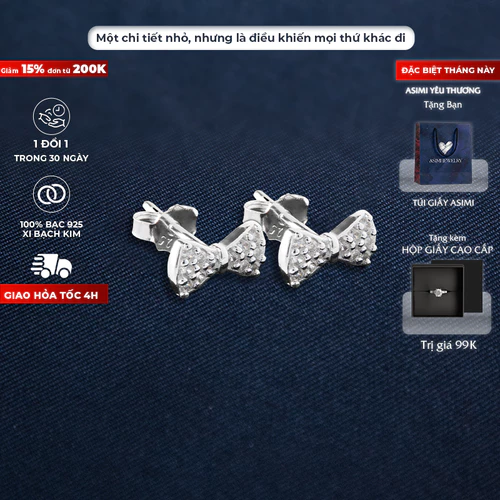 Bông tai bạc Ý chiếc nơ nhỏ xinh, Bông tai bạc nữ nơ xinh xắn Petite Bowlet KT29