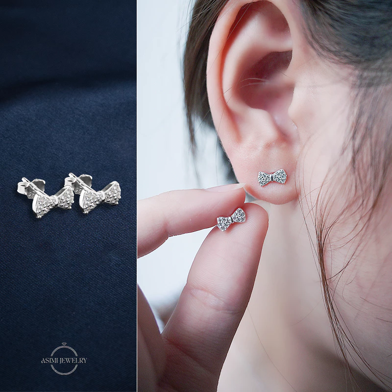 Bông tai bạc Ý chiếc nơ nhỏ xinh, Bông tai bạc nữ nơ xinh xắn Petite Bowlet KT29 4
