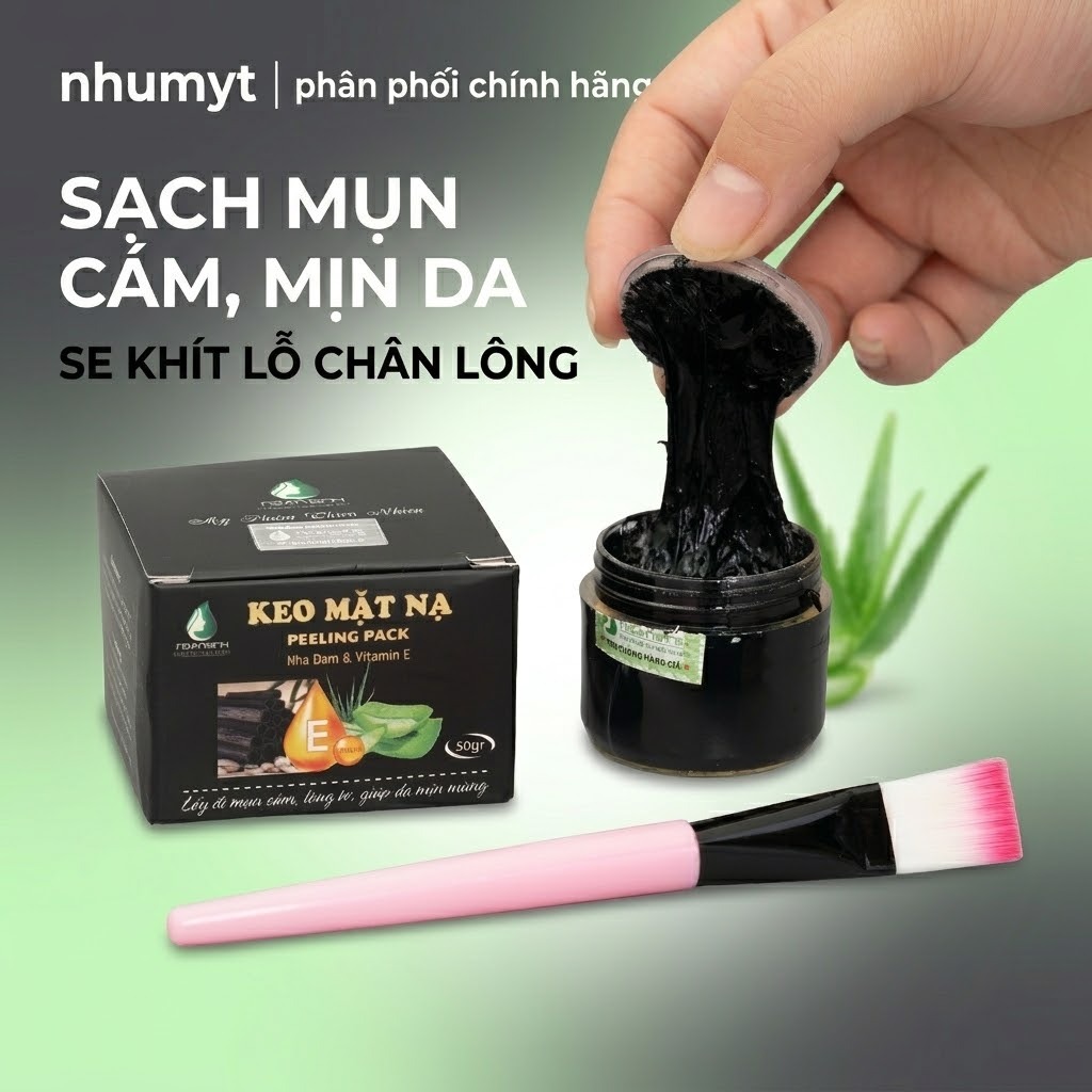 Mặt Nạ Lột Mụn Đầu Đen Mụn Cám NGÂN BÌNH ( TẶNG CỌ ) Chiết Xuất Nha Đam Vitamin E Dưỡng Mịn Da 50gr