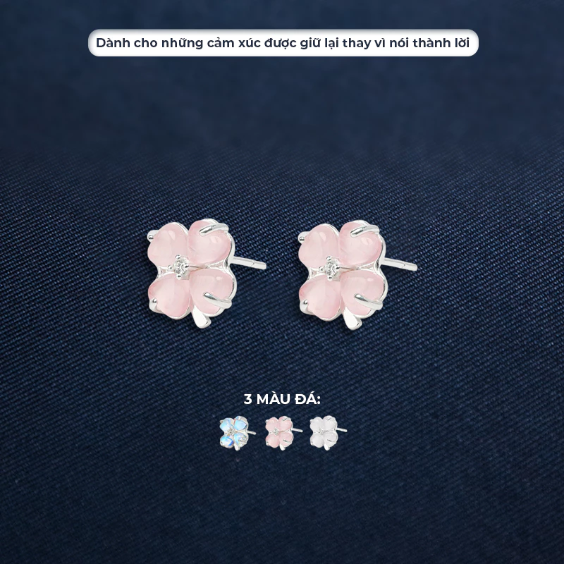 Bông tai bạc Ý S925 Cỏ 4 Lá Hồng Asimi Love Letter Bloom KT30 3