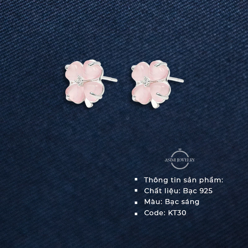 Bông tai bạc Ý S925 Cỏ 4 Lá Hồng Asimi Love Letter Bloom KT30 2