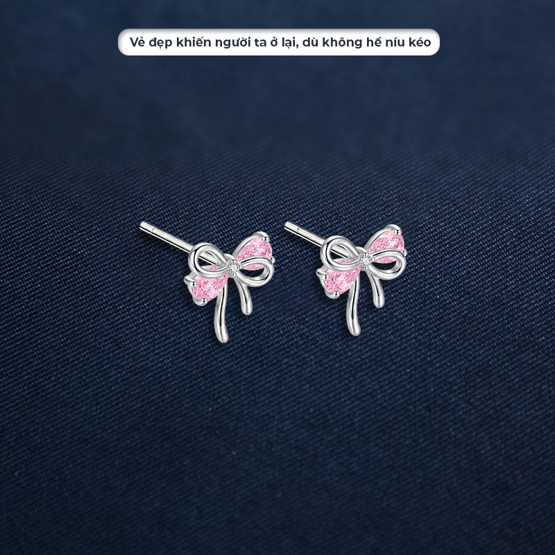 Bông tai bạc Ý S925 nơ hồng Daisy Asimi Daisy Róse KT31 3