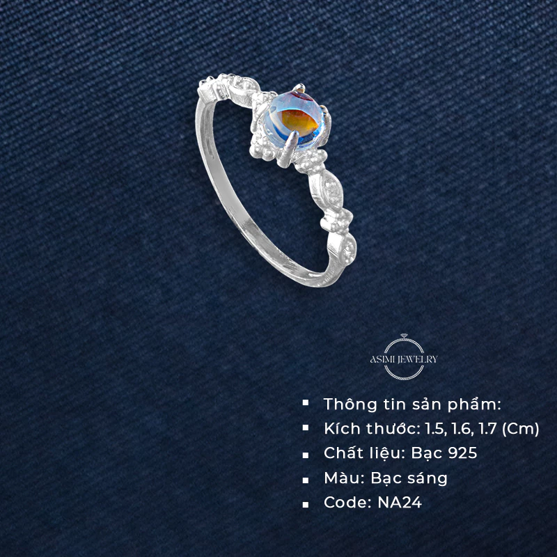 Nhẫn nữ bạc kiểu dáng thanh mảnh Asimi Opal Embrace NA24 2