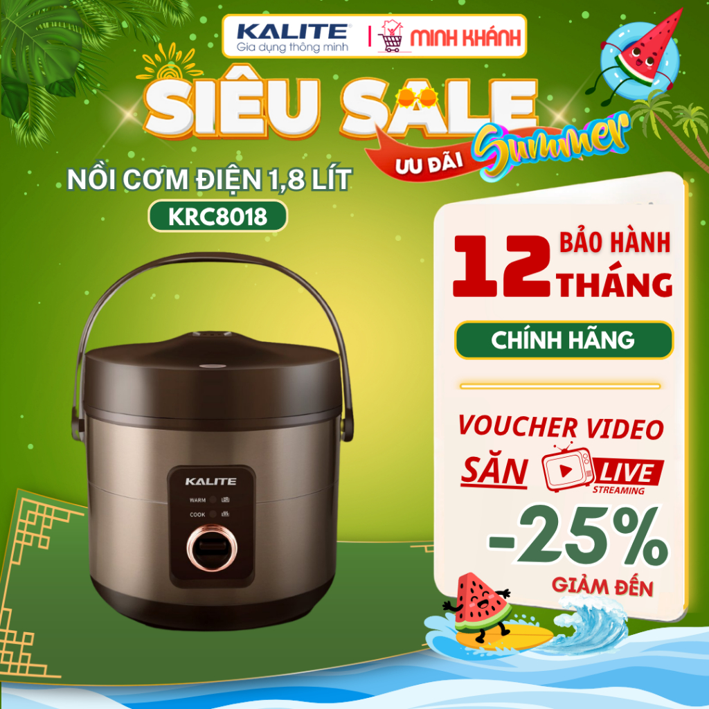 Nồi cơm điện KRC8018 - 1,8 Lít, lòng nồi niêu, chống dính ceramic an toàn, nấu 3D cho cơm dẻo, thơm