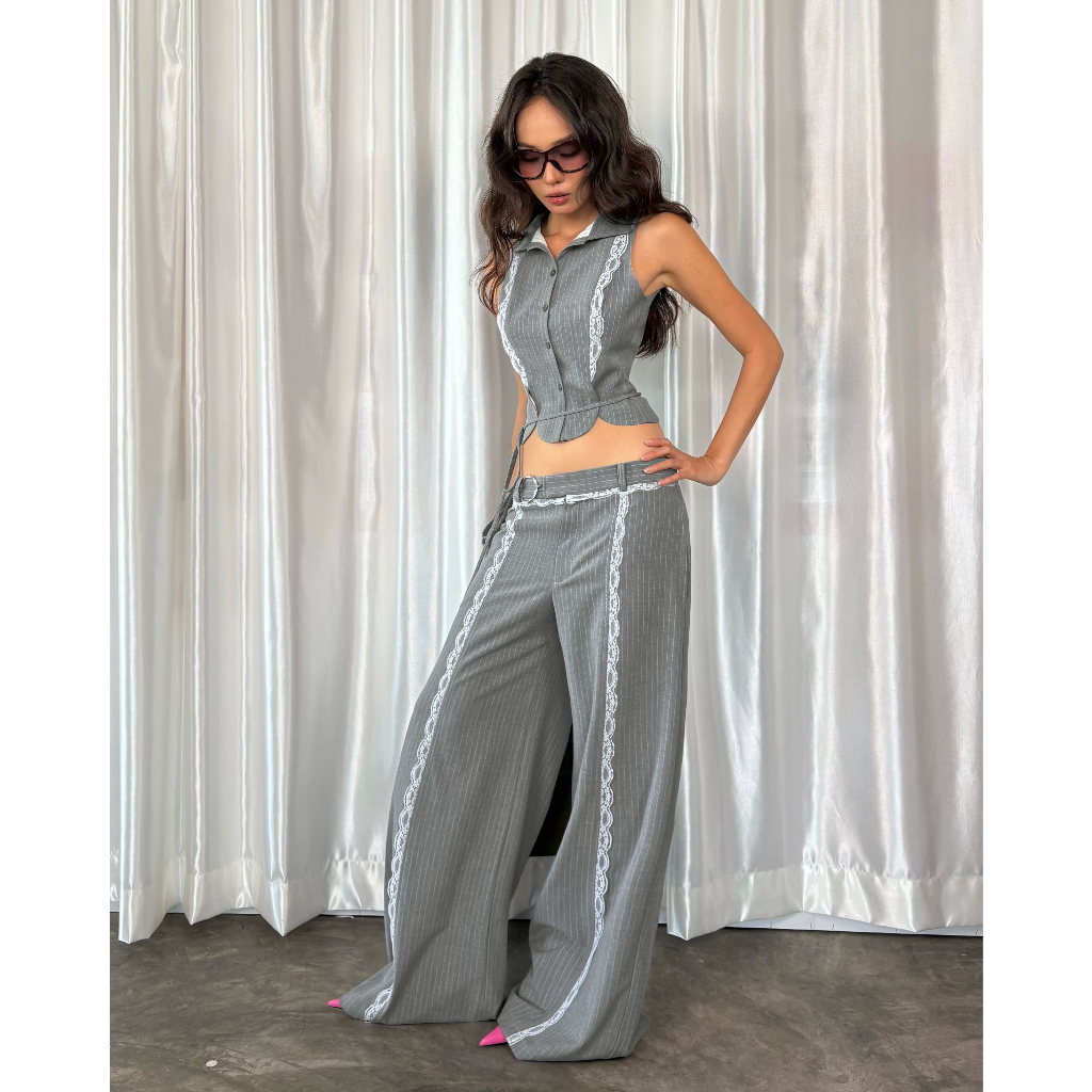 Quần Dài Ống Rộng Phối Ren Cạp Trễ HAZEL TROUSERS AIAI OFFICIAL