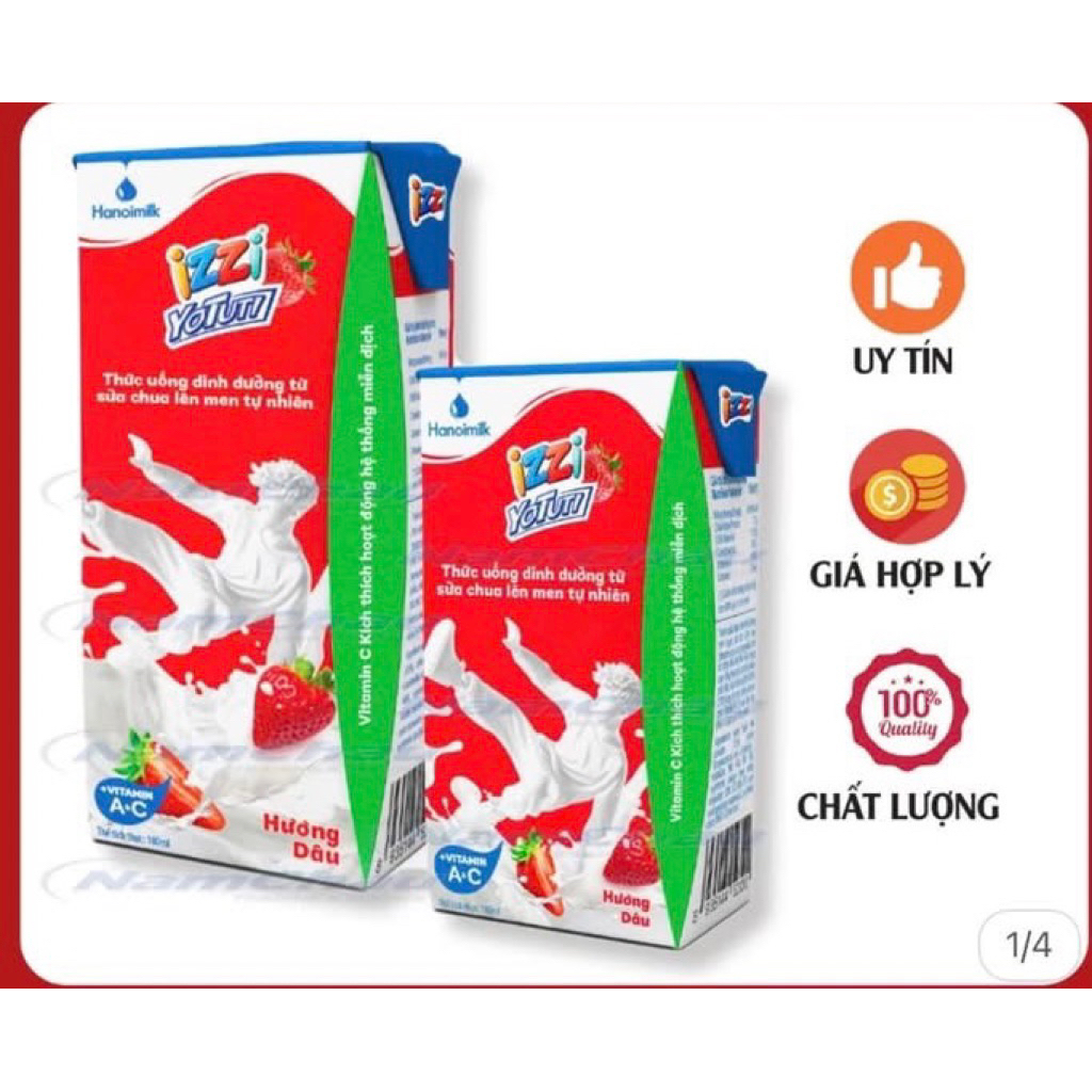 Thùng 48 hộp sữa chua uống Izzi Yotuti hương dâu, cam 110ml (dateT12)