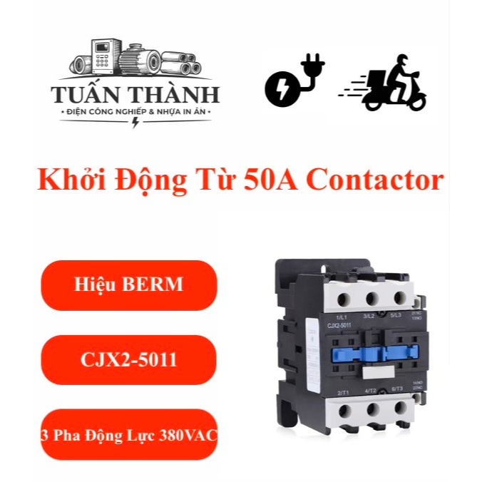 Khởi Động Từ 50A Contactor CJX2-5011 Hiệu BERM (HÀNG MỚI 100%)