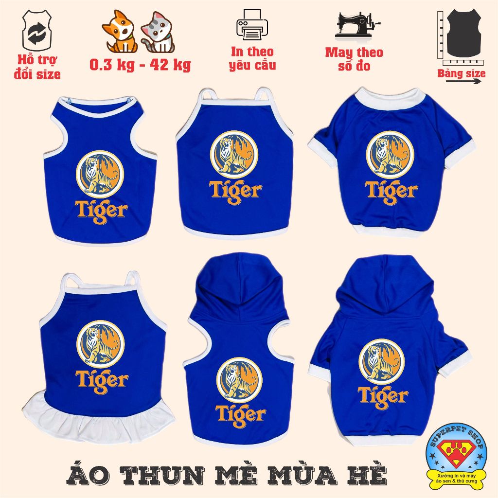 Áo mùa hè chó mèo - LOGO B I A TIGER - XANH DƯƠNG - Superpet Shop