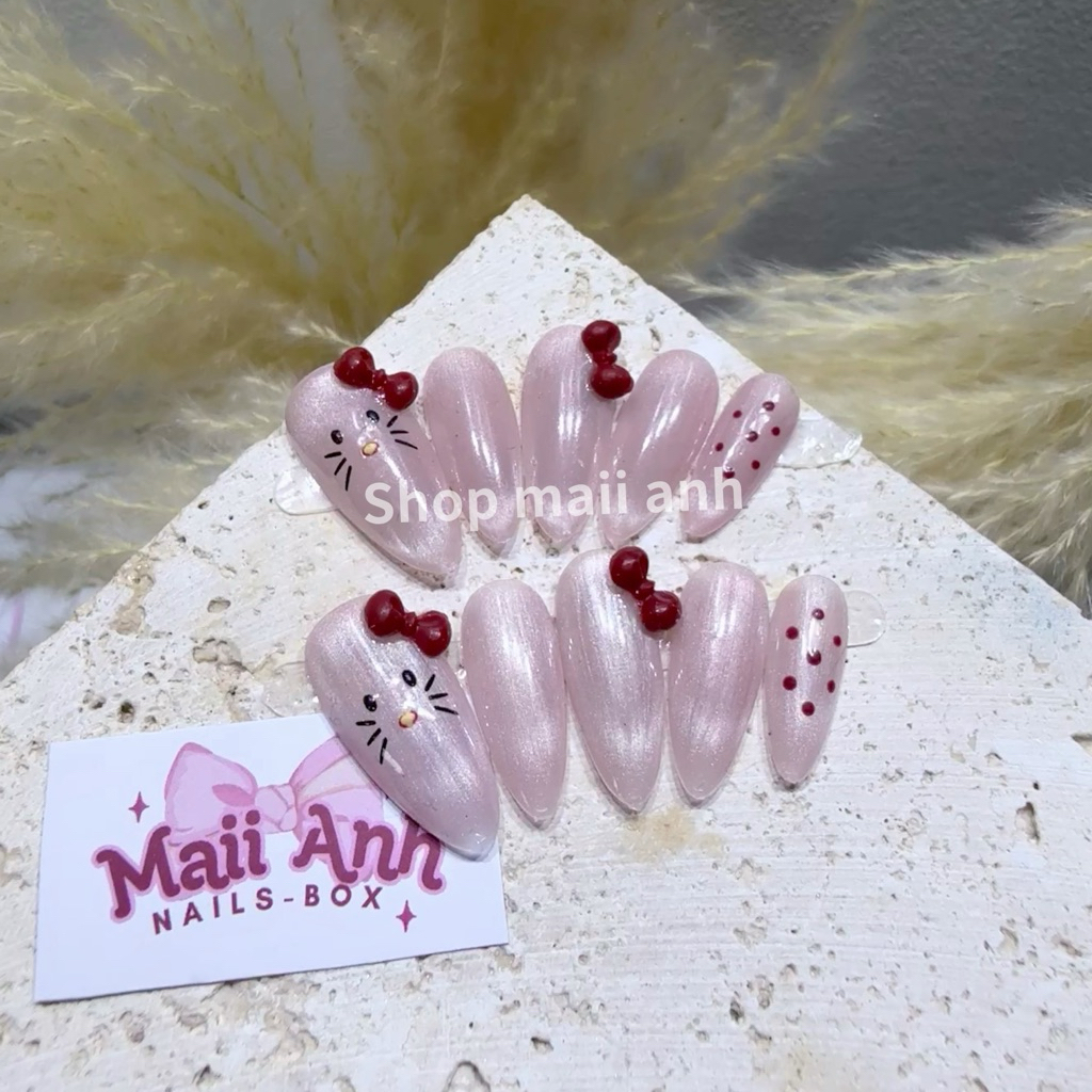 Nailbox Hello Kitty no do P10 - Tặng Kèm dũa & Keo Dán Nail