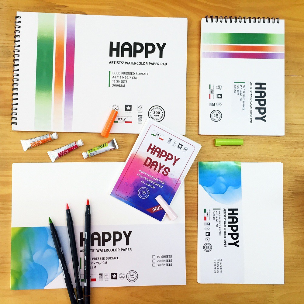 GIẤY VẼ MÀU NƯỚC HAPPY ARTISTS’ WATERCOLOR PAPER - ĐỊNH LƯỢNG 250GSM & 300GSM