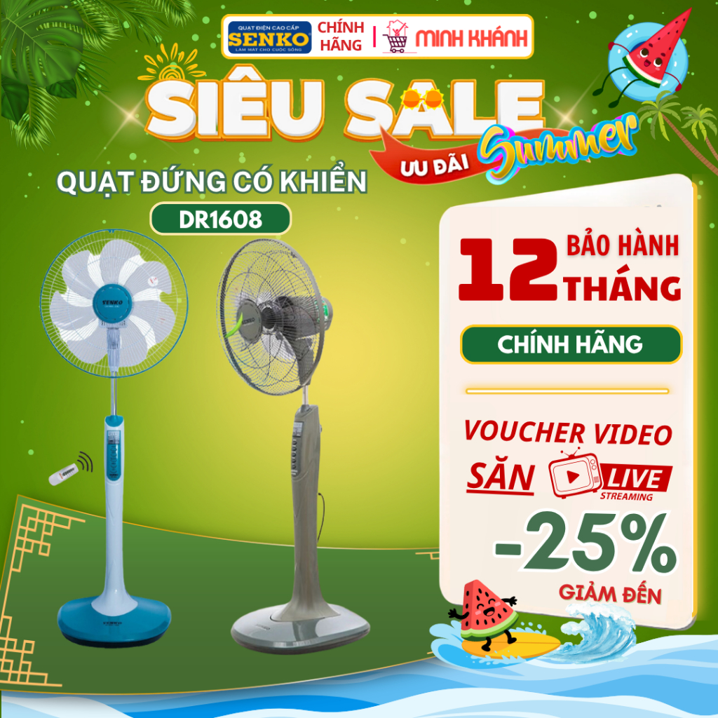 Quạt đứng Senko DR1608 - 65W mạnh mẽ, 7 cánh tạo ra gió đầy, mạnh mẽ, điều khiển từ xa tiện lợi