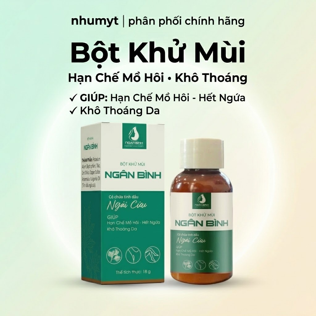 Bột Khử Mùi Cơ Thể NGÂN BÌNH 18g ( Tặng TINH DẦU THƠM ) Hỗ Trợ Giảm Mùi Vùng Dưới Cánh Tay Và Chân Khô Thoáng