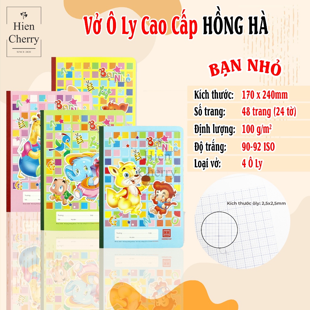 Set 10 Quyển Vở 4 Ô Ly Hồng Hà, Vở Ô Ly BẠN NHỎ 48 Trang, Giấy Mịn, Không Nhòe - Hiền Cherry's Shop