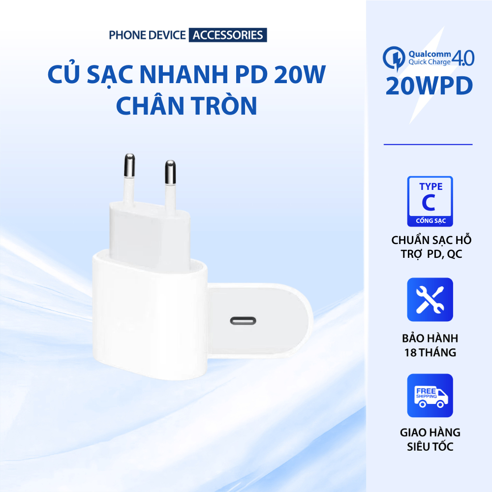Cốc sạc nhanh C 20W PD cho DT 17 Air 16 15 14 13 12 11 Pro Max Plus Mini X XR