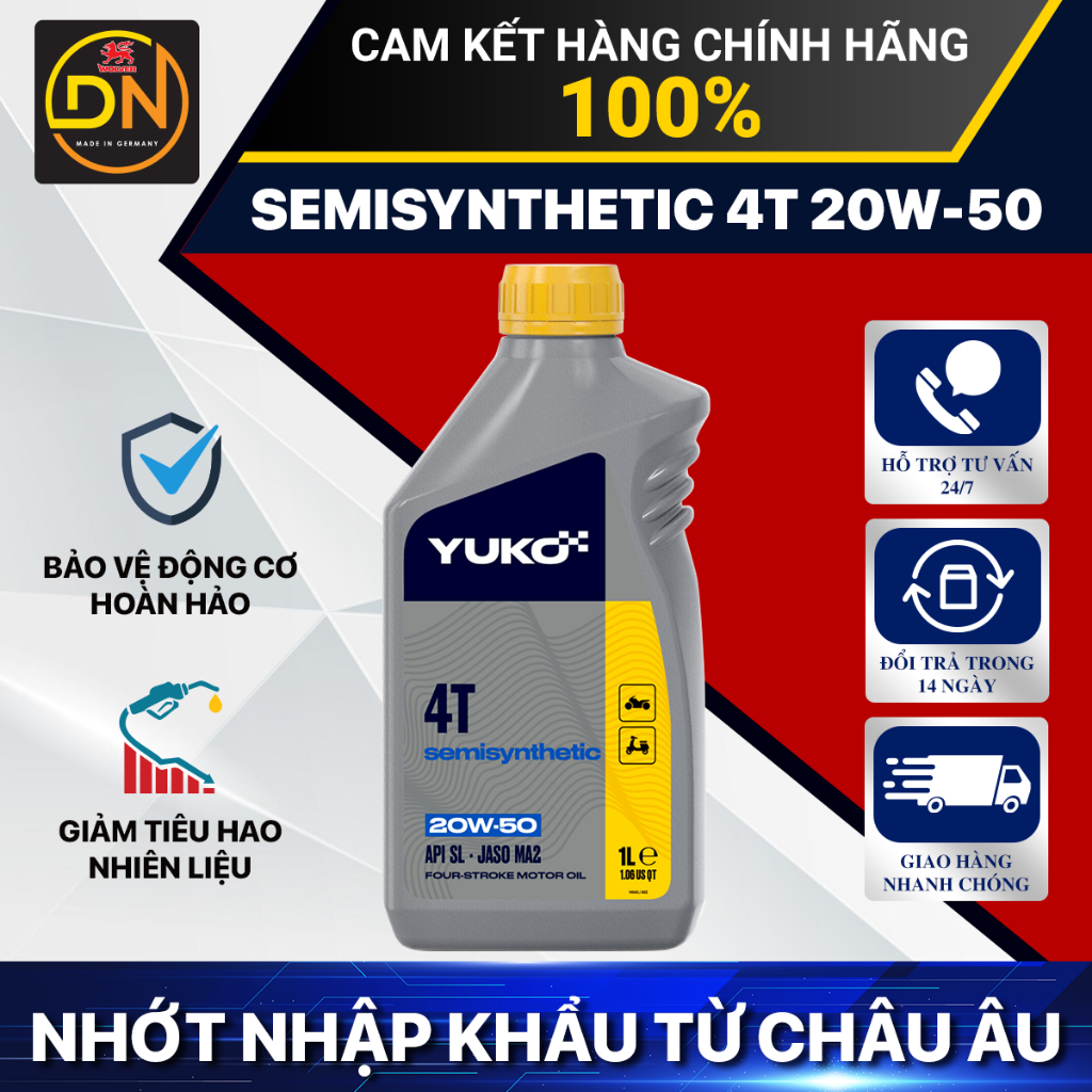 Nhớt xe máy Yuko 20w50 1L nhập khẩu Châu Âu - Yuko Premium Synthetic 20w50