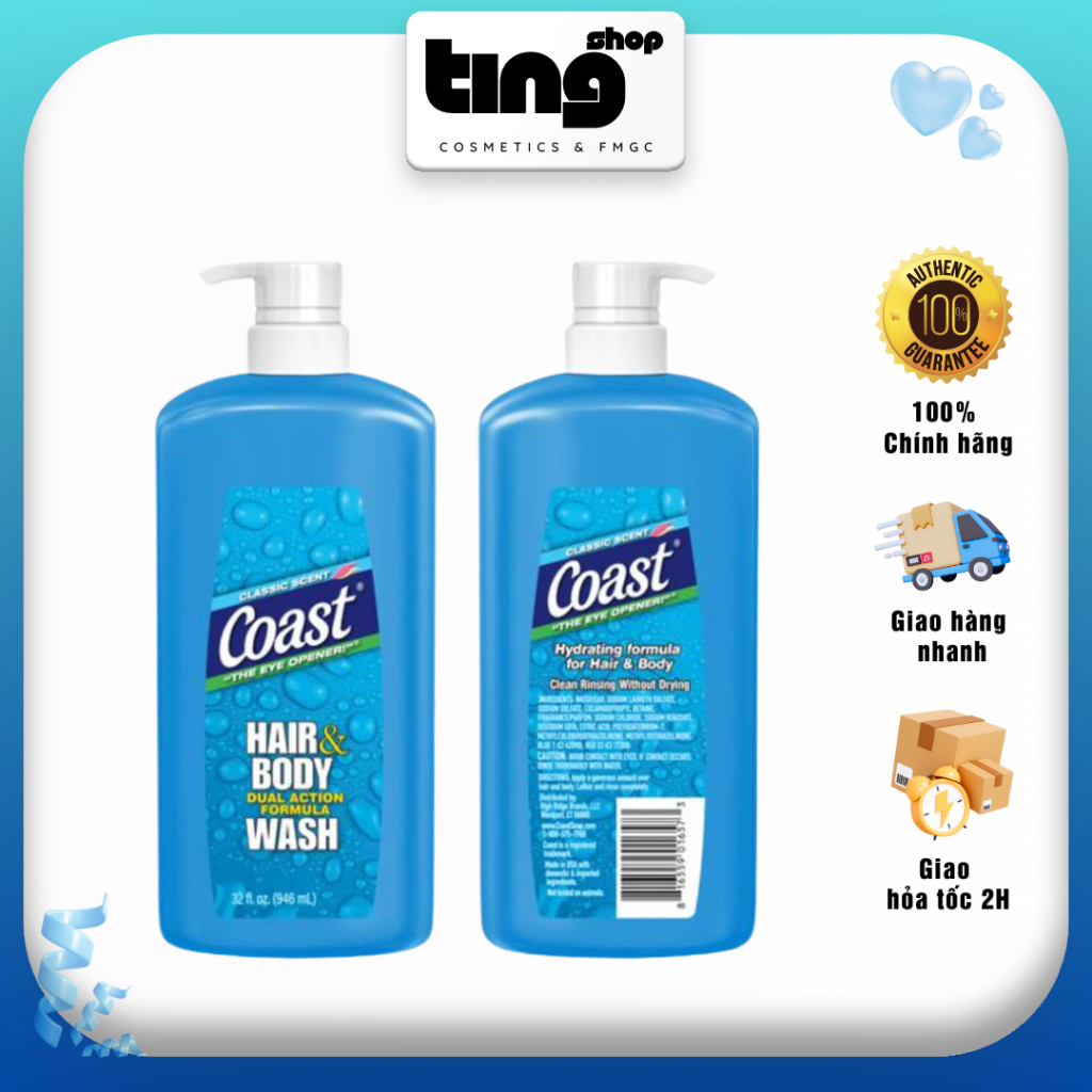 SỮA TẮM GỘI COAST MỸ CHAI LỚN 946ml Coast Vòi