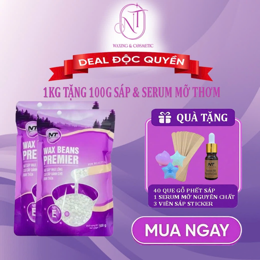 Sáp Wax Lông Premier, Sáp Wax Lông Nóng siêu bám lông cao cấp khối lượng 1KG NT WAXING