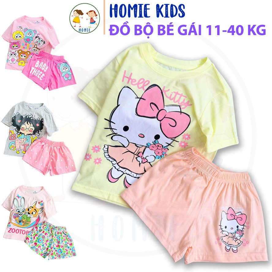 Set đồ bé gái size đại 11-40 kg bộ quần áo trẻ em thun cotton cộc tay mặc mát in hoạt hình labubu ku