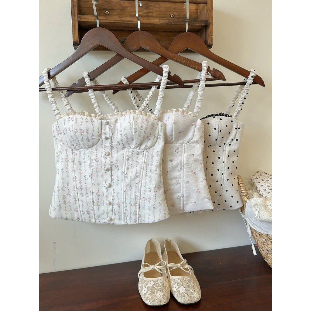 AD-007 ÁO 2 DÂY CORSET LINEN, có mút, có gọng, phía sau chun 30% | BigBuy360 - bigbuy360.vn