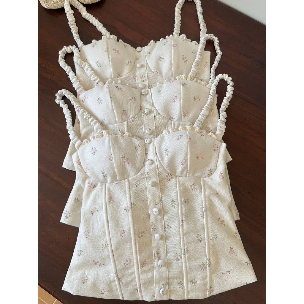 AD-007 ÁO 2 DÂY CORSET LINEN, có mút, có gọng, phía sau chun 30% | BigBuy360 - bigbuy360.vn