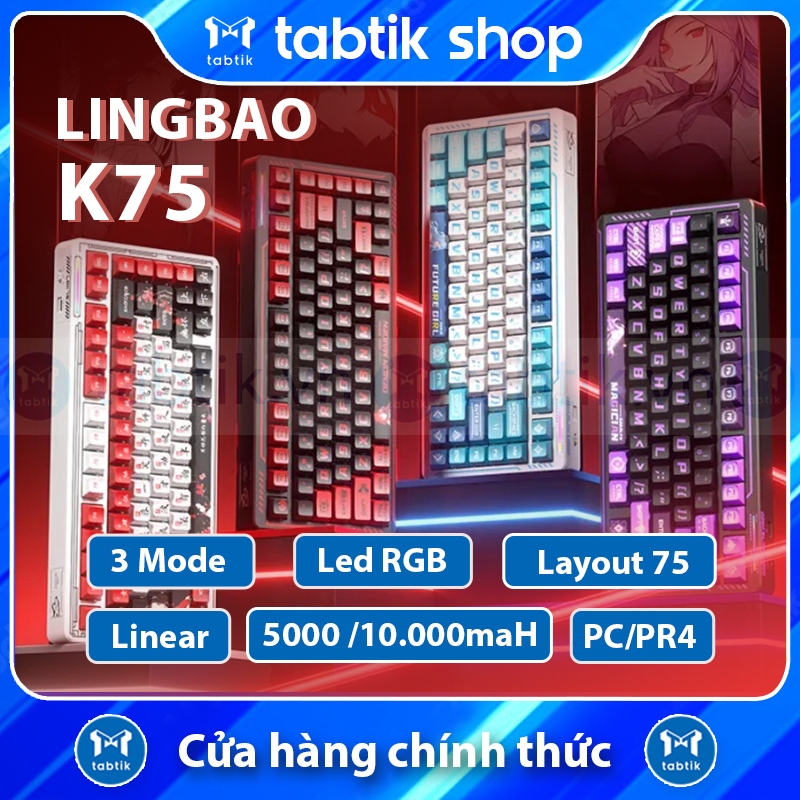 Bàn Phím Cơ Không Dây Lingbao K75 (3 Mode | LED RGB | Full Foam | 5000maH - 10000mAH | Plate PC - PR