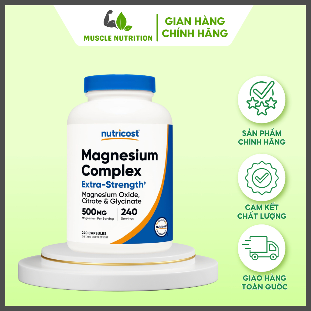 Nutricost Magnesium Complex 500mg Magie Tổng Hợp 3 Dạng Magie Oxide, Magie Citrate, Magie Glycinate