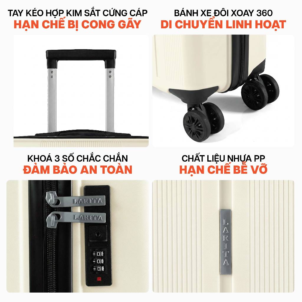 [🌟RA MẮT ĐỘC QUYỀN] Vali Kéo MIAvn Larita ORIX Size 20/24 Inch - Nhựa PP Siêu Bền, Hạn Chế Bể Vỡ, Khoá Số, Bánh Xe Đôi | BigBuy360 - bigbuy360.vn