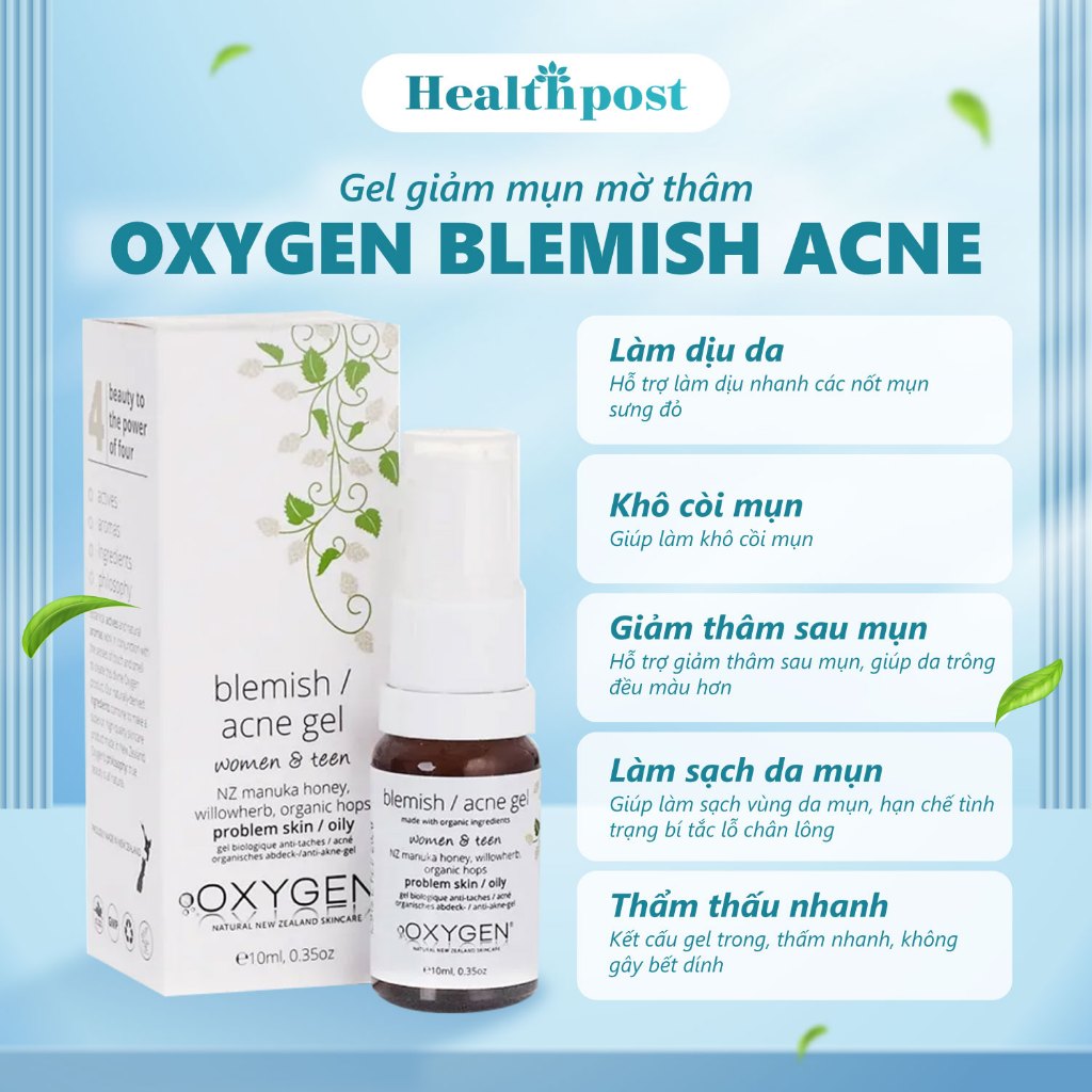 Gel giảm mụn mờ thâm OXYGEN Blemish Acne Gel 10ml | Healthpost