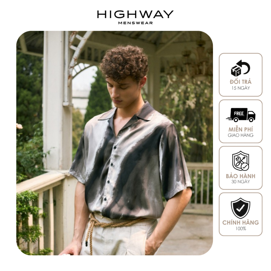 Áo sơ mi cuban nam kiểu boxy mềm mát Highway (Menswear) Beach Sand